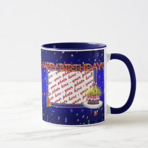Taza Feliz cumpleaños con marco fotográfico de Confetti