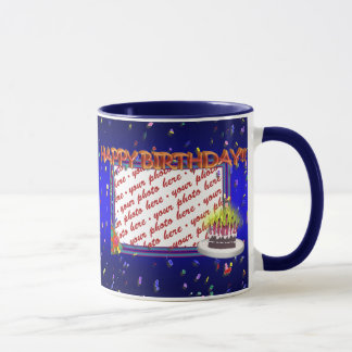 Taza Feliz cumpleaños con marco fotográfico de Confetti