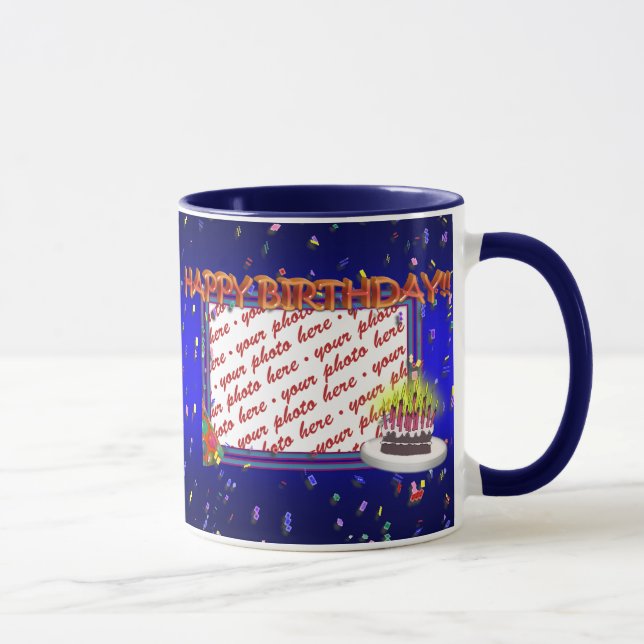 Taza Feliz cumpleaños con marco fotográfico de Confetti (Derecha)