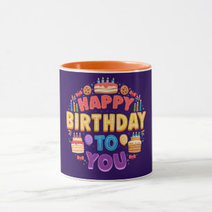Taza Feliz cumpleaños con pasteles y velas