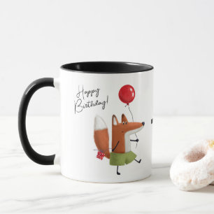 Taza Feliz cumpleaños Cute Balloon Fox nombre personali