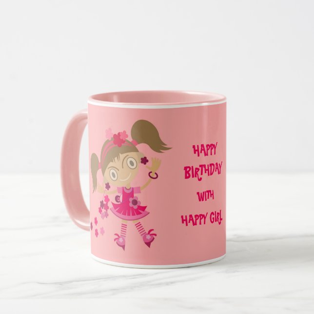 TAZA FELIZ CUMPLEAÑOS DE REGALO CHICA (Anverso izquierdo)