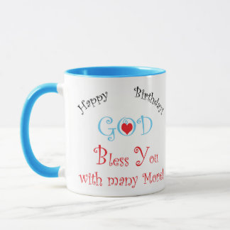 Taza ¡Feliz cumpleaños, Dios te bendiga con muchos más!