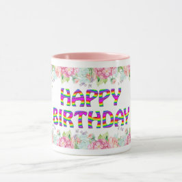 Taza Feliz cumpleaños, diseño floral