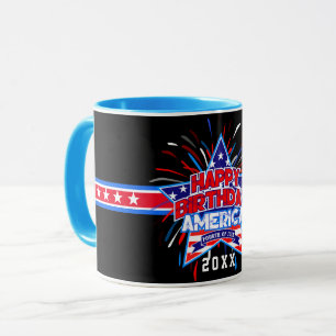 Taza Feliz cumpleaños Estados Unidos 4 de julio, NEGRO