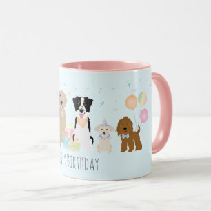 Taza Feliz cumpleaños Fiesta perros azul