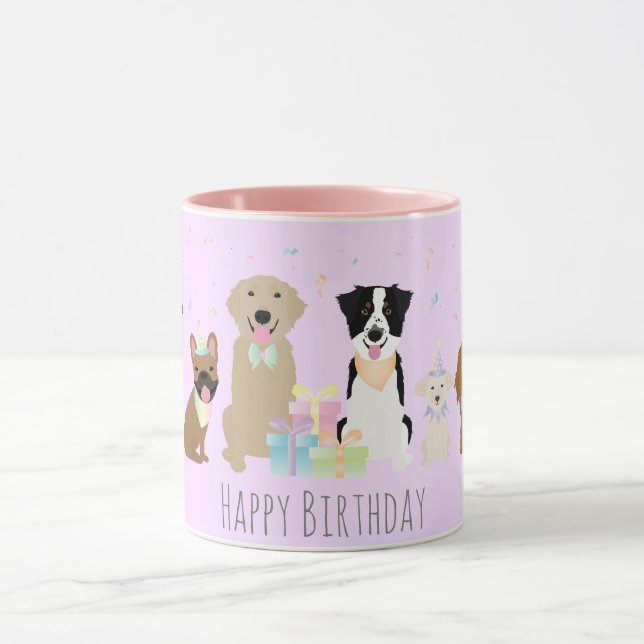 Taza Feliz cumpleaños Fiesta perros morados (Centro)
