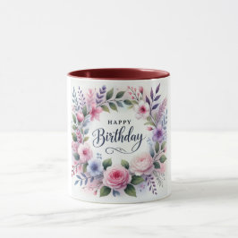 Taza Feliz cumpleaños Floral Wreath Beauty