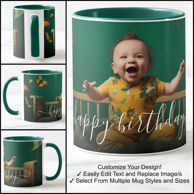 Taza Feliz cumpleaños, hermosa plantilla de fotos texto (Subido por el creador)