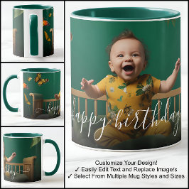 Taza Feliz Cumpleaños Hermoso Texto de Plantilla de Fot