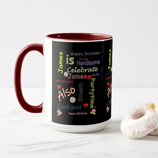 Taza Feliz Cumpleaños James (Con donut)
