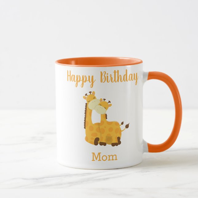 Taza Feliz cumpleaños, mamá Giraffe y bebé (Derecha)
