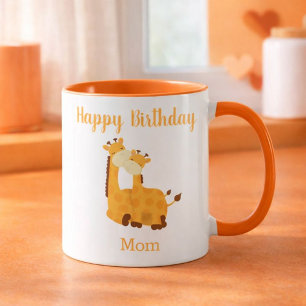Taza Feliz cumpleaños, mamá Giraffe y bebé