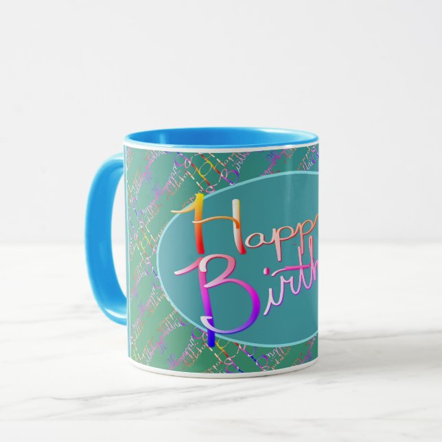 Taza "Feliz Cumpleaños" Mano Escribió Mug (Anverso izquierdo)