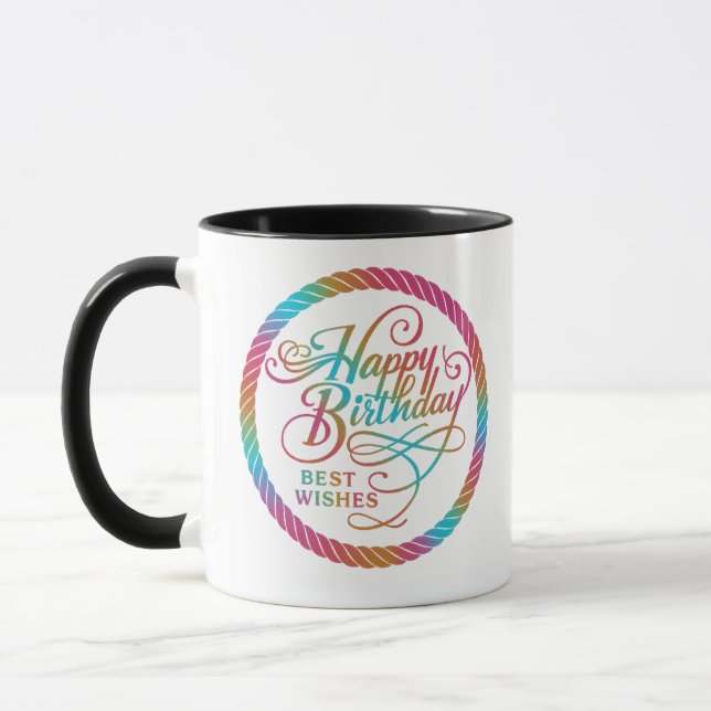 Taza Feliz cumpleaños, mejores deseos brillar | Café Mu (Izquierda)