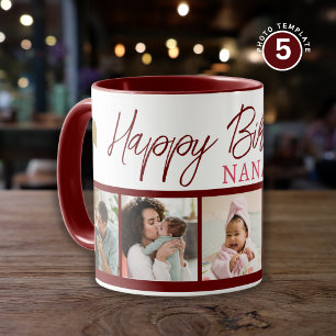 Taza Feliz Cumpleaños Nana 5 Fotos Collage Granate