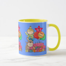 Taza Feliz cumpleaños, niño de globos de 1 año
