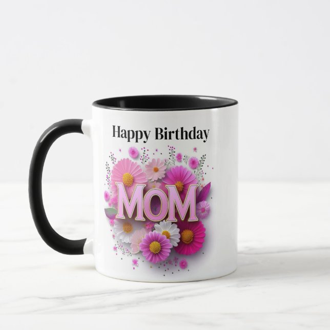 Taza Feliz cumpleaños, peluca floral rosa (Izquierda)