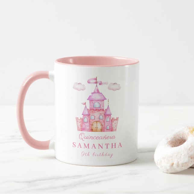 Taza Feliz cumpleaños pequeño castillo de princesa (Con donut)