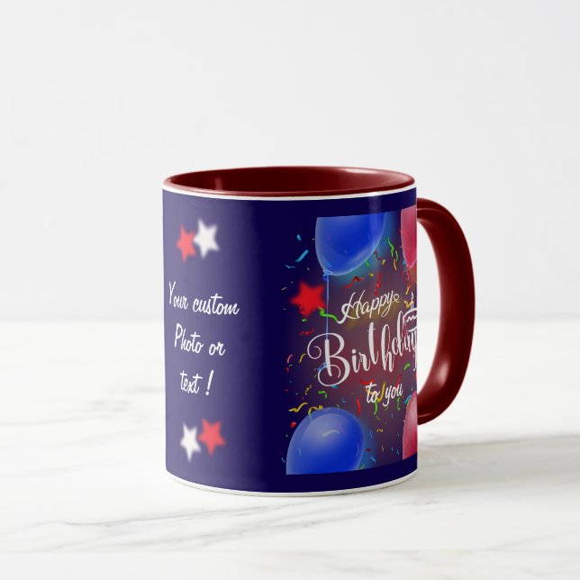 Taza Feliz cumpleaños personalizar regalo oscuro (Anverso derecho)