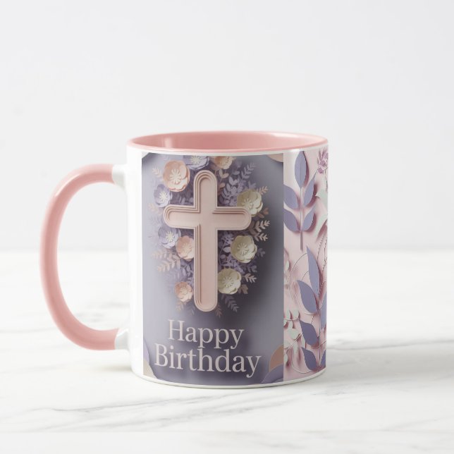 Taza Feliz cumpleaños Purple & Pink Cross Mug ai design (Izquierda)