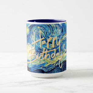 Taza Feliz cumpleaños, Starry Night arte fino,