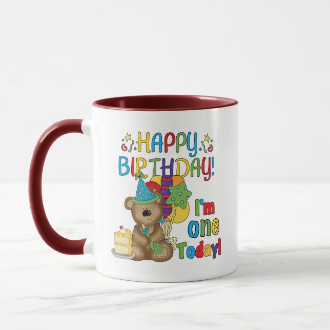 Taza Feliz cumpleaños Teddy Bear primera camisetas y re (Izquierda)