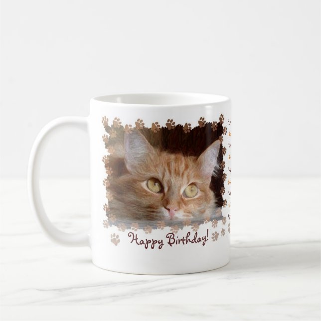 Taza feliz de Birhtday del gatito del gato de los (Izquierda)