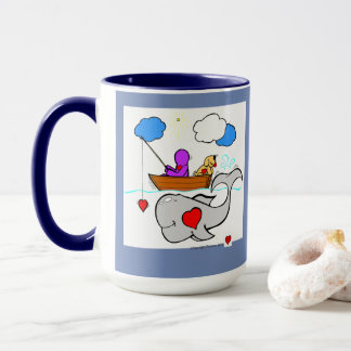 Taza feliz de la ballena del arte del corazón