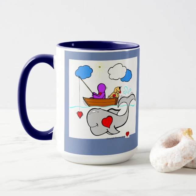 Taza feliz de la ballena del arte del corazón (Con donut)