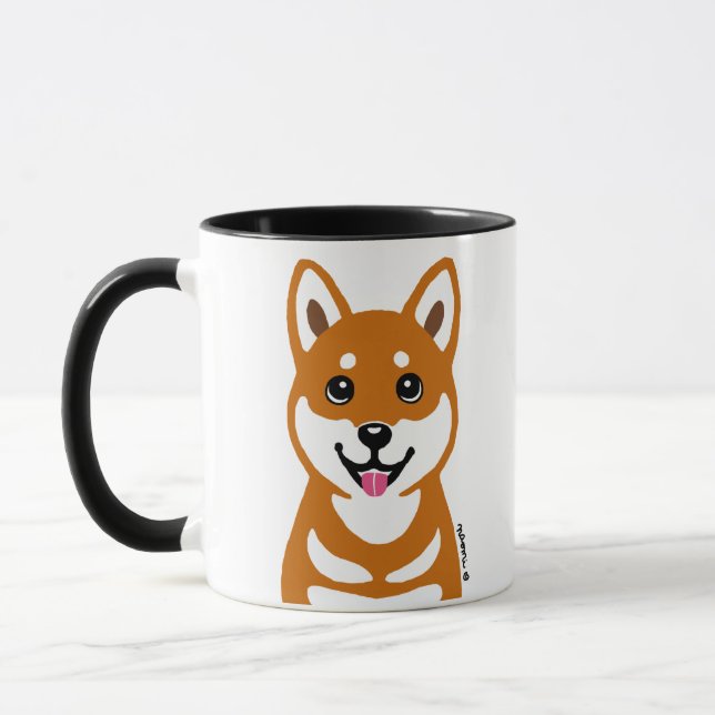 Taza feliz del dibujo animado del perro de Shiba (Izquierda)