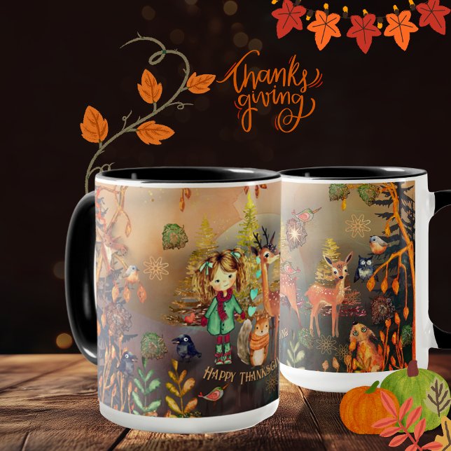 Taza Feliz Día de Acción de Gracias Animales de Woodlan (Happy Thanksgiving Woodland Animals Mug)