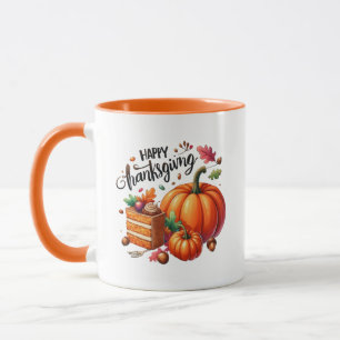 Taza Feliz Día de Gracias Wordart Pumpkin Mug