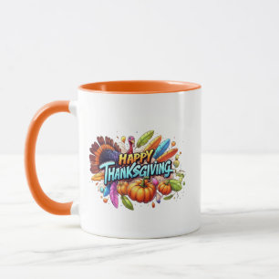 Taza Feliz Día de Gracias Wordart Turquía Mug