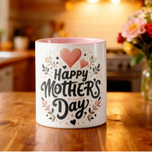 Taza Feliz Día de la Madre - Arte de Tipografía Floral