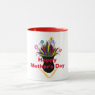 Taza Feliz Día de la Madre Bonito Flores Black Vase