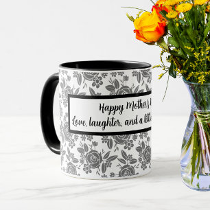 Taza Feliz Día de la Madre con un patrón floral de Rosa