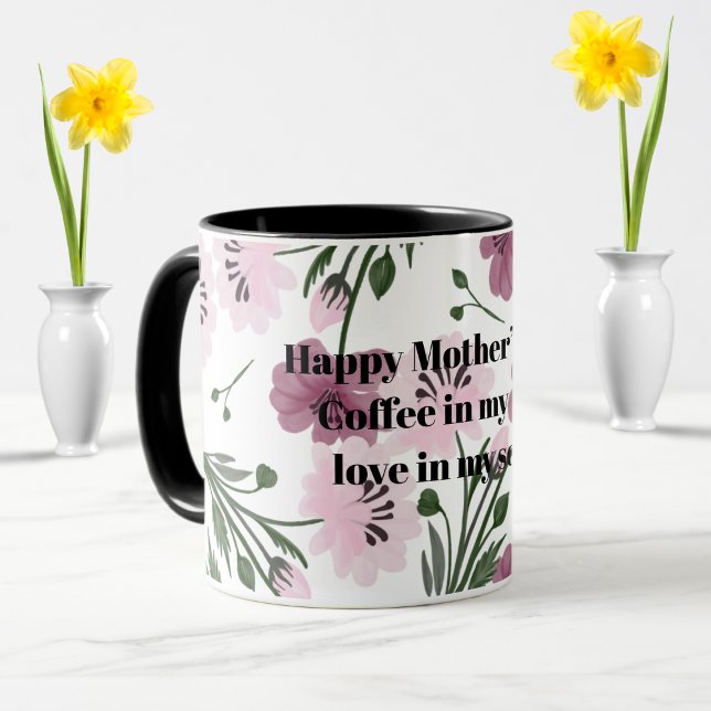 Taza Feliz Día de la Madre con un patrón floral rosado  (Subido por el creador)