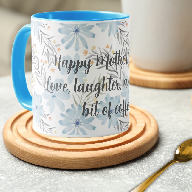 Taza Feliz Día de la Madre con una acuarela floral azul (Subido por el creador)