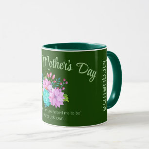 Taza Feliz Día de la Madre Flores y TEXTO VERDE sobre V