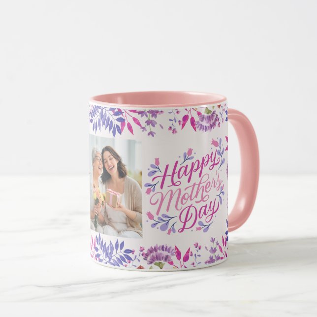 Taza Feliz Día de la Madre lindo acuarela brillante flo (Anverso derecho)