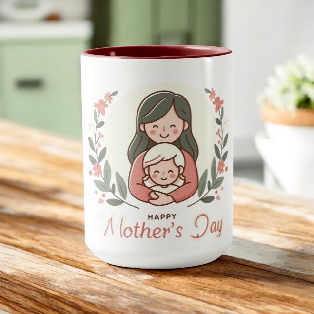 Taza Feliz Día de la Madre - Mamá y el niño abrazan la  (Subido por el creador)