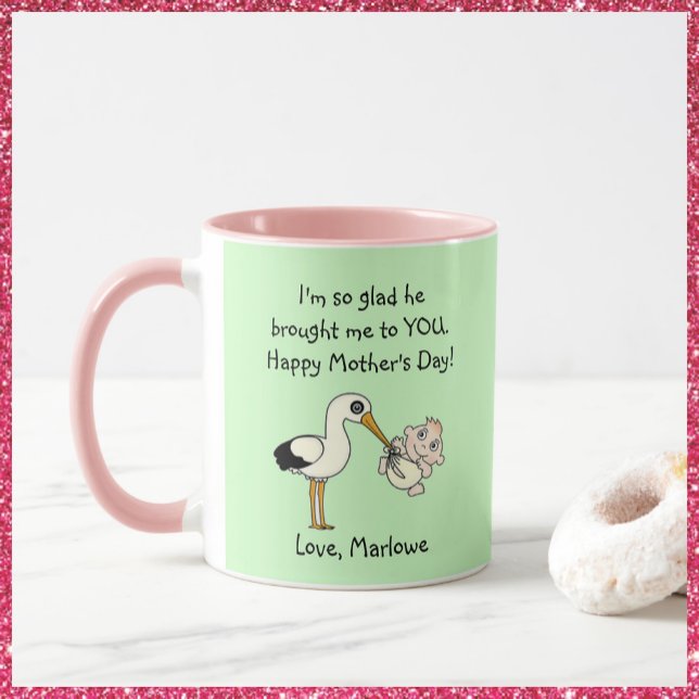 Taza Feliz Día de la Madre, Stork y Baby Mug (Bookmark my store! https://www.zazzle.com/store/capricepetit)
