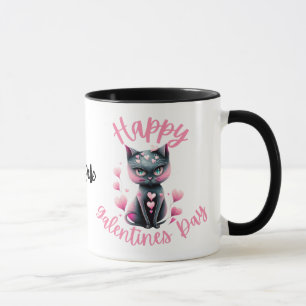 Taza Feliz Día de las Galentinas café negro y rosa