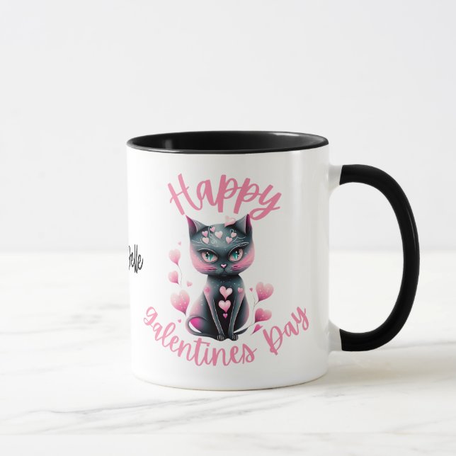 Taza Feliz Día de las Galentinas café negro y rosa (Derecha)