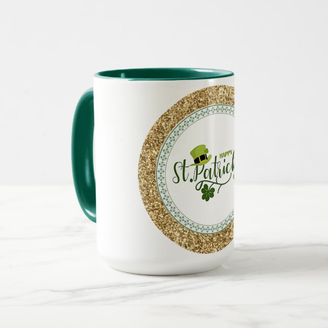 Taza Feliz Día de San Patricio, diseño de vacaciones, (Anverso izquierdo)
