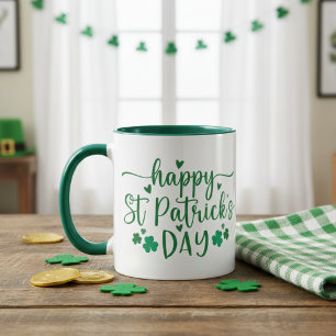 Taza Feliz Día de San Patricio Green Shamrock and Heart