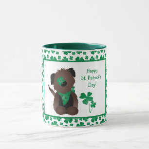 Taza Feliz Día de San Patrón Perro Cuatro Hojas Verde