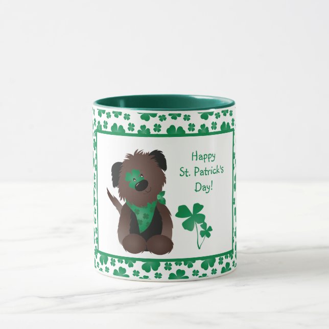 Taza Feliz Día de San Patrón Perro Cuatro Hojas Verde (Centro)
