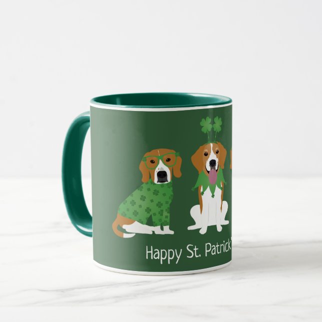 Taza Feliz Día de San Patrón Perros Beagle (Anverso izquierdo)